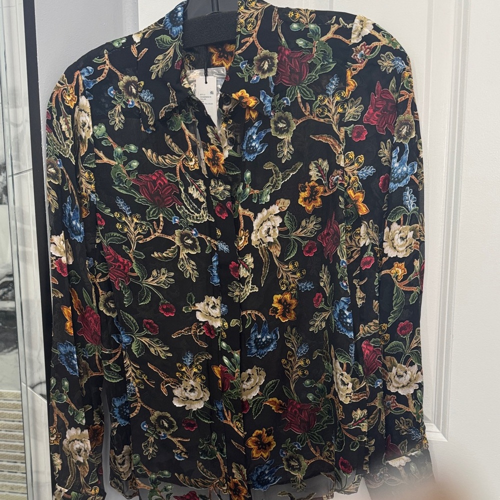 Black Floral Button-Up Blouse